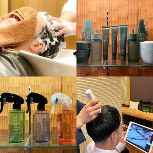 極コースの施術風景(シャンプー・製品ライン・頭皮スプレー・施術)